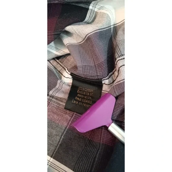 Helix Button Up Shirt Mens Purple Long Sleeve Plaid Size Large Y2k Skater Grunge - Picture 11 of 11